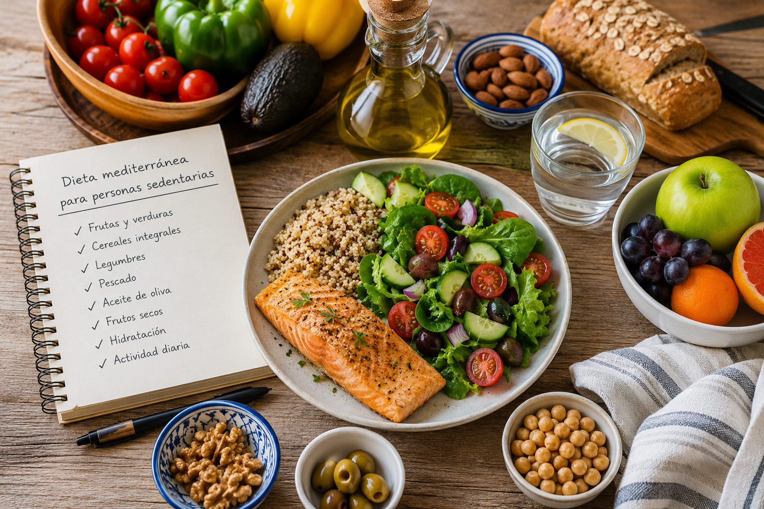 Dieta mediterránea para personas sedentarias: cómo adaptarla sin complicarte